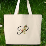 Grand Tote Bag Classic monogram P red white flower mother gift<br><div class="desc">Need a Mother's Day gift idea? This Classic Monogram Tote Bag could be perfect! Picture Mom's face lighting up when she sees this beautiful tote. It's covered in lovely red and white watercolor flowers and personalized with her monogram. How sweet is that? Not only is it gorgeous, but it's super...</div>