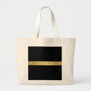 Grand Tote Bag Classy Faux Gold Stripe & Black Arrière - plan ou