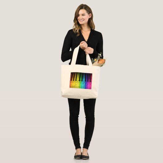 Grand Tote Bag Clavier et notes de piano d'arc-en-ciel (Devant (modèle))