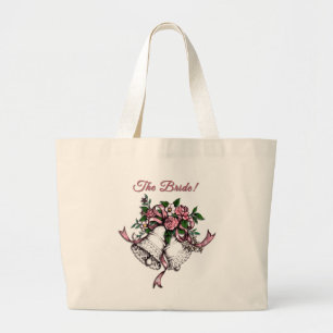 Grand Tote Bag Cloches de mariage roses La mariée