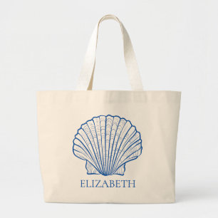 Grand Tote Bag Coastal Blue Seashell Fille personnalisée Week-en
