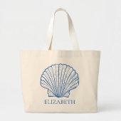 Grand Tote Bag Coastal Blue Seashell Fille personnalisée Week-end (Devant)