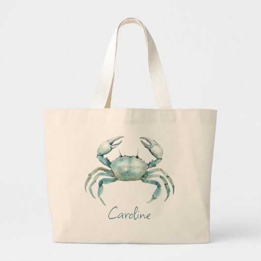 Grand Tote Bag Coastal Watercolor Crab Personalized (Devant)