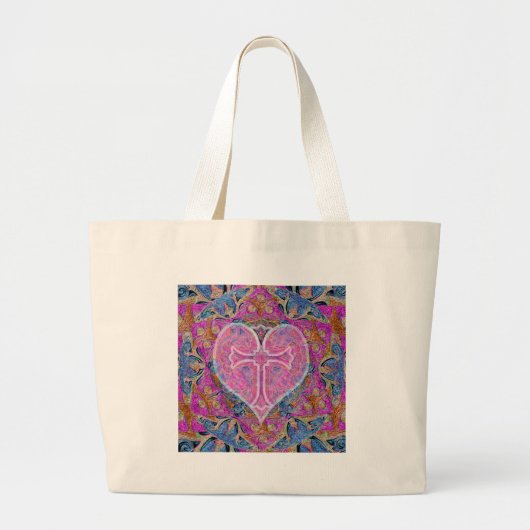 Grand Tote Bag Coeur, croix, motif par Amelia Carrie (Devant)