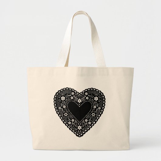Grand Tote Bag Coeur de dentelle noire (Devant)