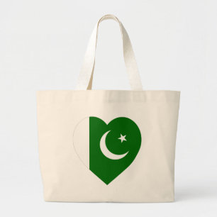 Grand Tote Bag Coeur de drapeau du Pakistan