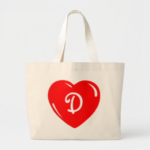 Grand Tote Bag Coeur décoré d'un monogramme rouge réfléchi