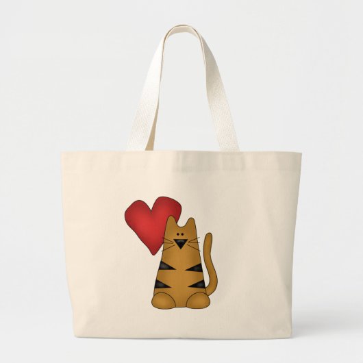 Grand Tote Bag Coeur et T-shirts et cadeaux rayés de chat (Devant)