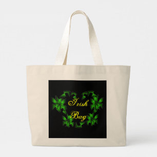 Grand Tote Bag Coeur Floral Irlandais En Noir