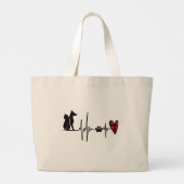 Grand Tote Bag Coeur mignon J'aime Chat et Chien Coeur Rouge (Dos)