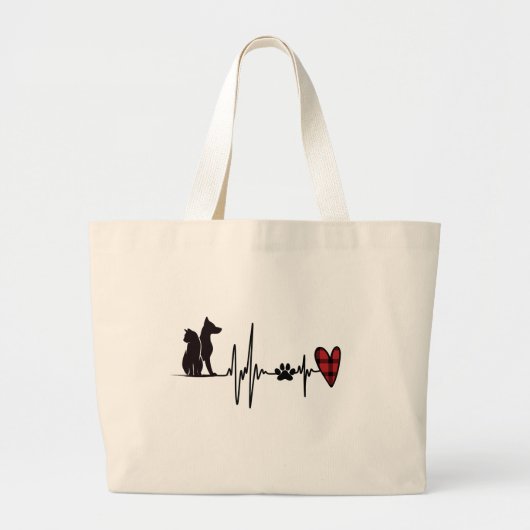 Grand Tote Bag Coeur mignon J'aime Chat et Chien Coeur Rouge (Devant)