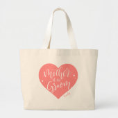 Grand Tote Bag Coeur rose saumon et écriture mère du marié (Devant)
