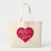 Grand Tote Bag Coeur rouge rose et mère script du marié (Devant)