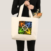 Grand Tote Bag Coeurs bleu vert jaune Iridescente (Devant (produit))