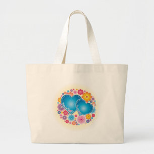 Grand Tote Bag Coeurs Bleus Floral