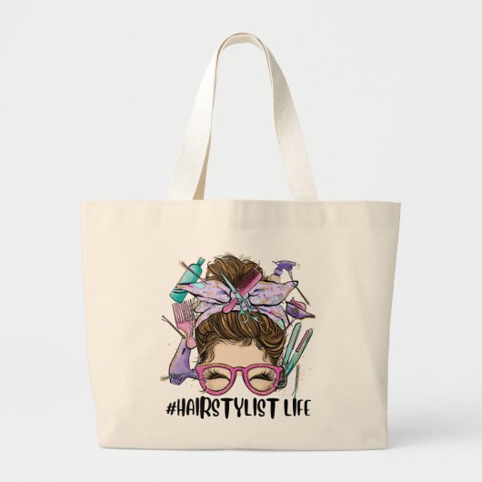 Grand Tote Bag Coiffeur Messy Bun Cosmetologue Cosmetologue Coiff (Devant)