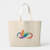 Grand Tote Bag Colibri arc-en-ciel avec symbole Infinity (Dos)