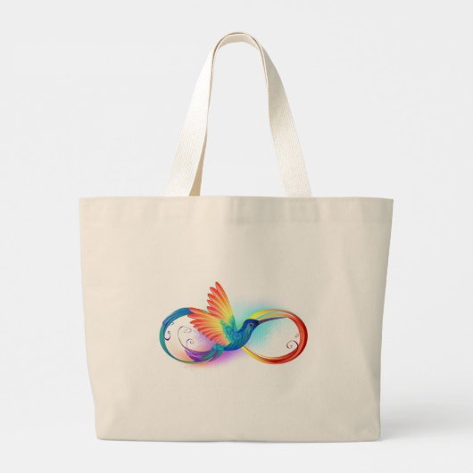 Grand Tote Bag Colibri arc-en-ciel avec symbole Infinity (Dos)