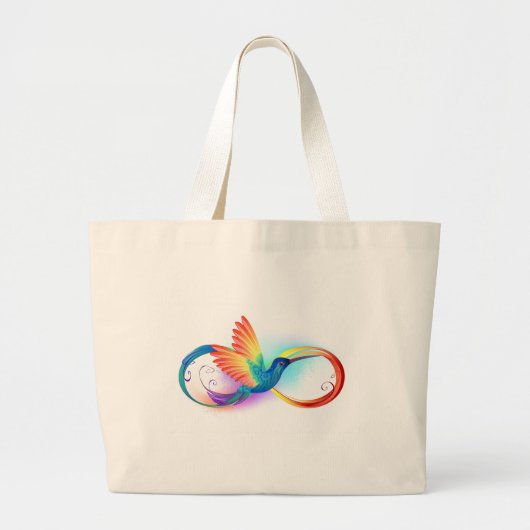 Grand Tote Bag Colibri arc-en-ciel avec symbole Infinity (Devant)