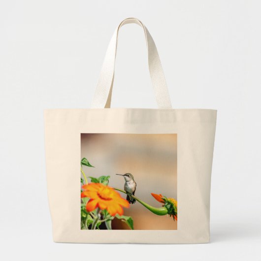 Grand Tote Bag Colibri sur un plante à fleurs (Devant)