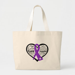 Grand Tote Bag Collage de ruban de coeur de mucoviscidose