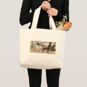 Grand Tote Bag Collage multimédia mixte de l'équipe de deux cheva (Devant (produit))