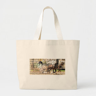 Grand Tote Bag Collage multimédia mixte de l'équipe de deux cheva