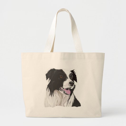 Grand Tote Bag Collie noire et blanche avec les yeux Brown (Devant)