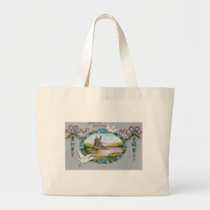 Grand Tote Bag Colombes bleues de guirlande de fleur