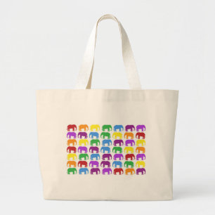 Grand Tote Bag Concepteur chic d'éléphants d'arc-en-ciel