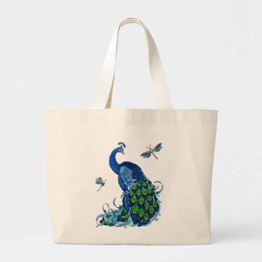 Grand Tote Bag Conception classique de paon et libellule (Devant)