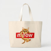 Grand Tote Bag Conception de chat de signe de miaulement (Devant)