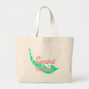 Grand Tote Bag Conception d'ensemble de carte d'île de Sanibel