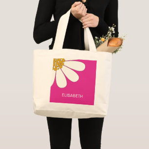 Grand Tote Bag Conception florale blanche Daisy Personnaliser le 