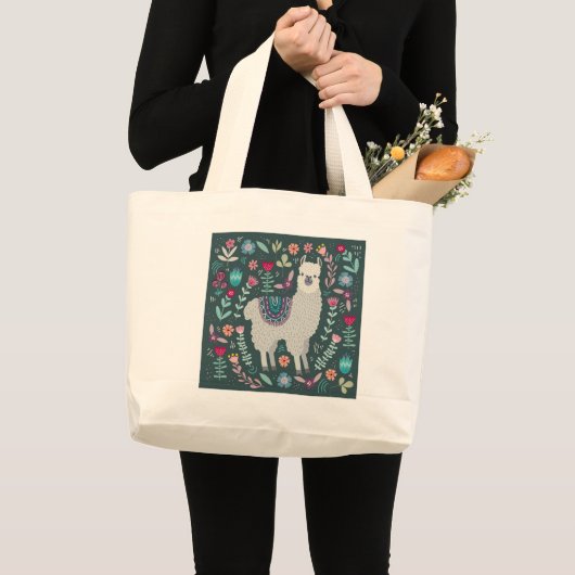 Grand Tote Bag Conception florale de lama mignon (Devant (produit))