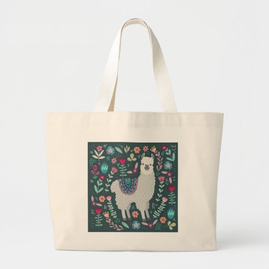 Grand Tote Bag Conception florale de lama mignon (Devant)