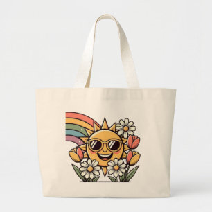 Grand Tote Bag Conception Vintage Fleurie Arc-en-Ciel Soleil Sour