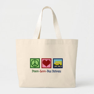 Grand Tote Bag Conducteur de bus de l'école Peace Love