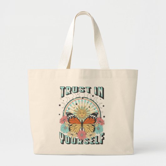 Grand Tote Bag Confiance en soi | Soleil céleste et papillon (Devant)