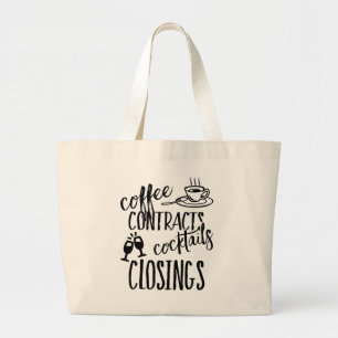 Grand Tote Bag Contrats de café Cocktails Fermeture Immobilier