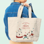 Grand Tote Bag Coordinateur Chaos Animaux de Noël Personnalisé<br><div class="desc">Christmas Animals Chaos Coordinateur Sacs fourre-tout personnalisées met en vedette de mignons animaux festifs avec le texte "chaos coordinateur" et votre nom personnalisé dans un script rouge amusant. Parfait pour cette maman occupée,  entraîneur,  enseignant,  chef d'équipe sportive,  collègues de travail ou patron. Conçu par ©Evco Studio www.zazzle.com/store/evcostudio</div>