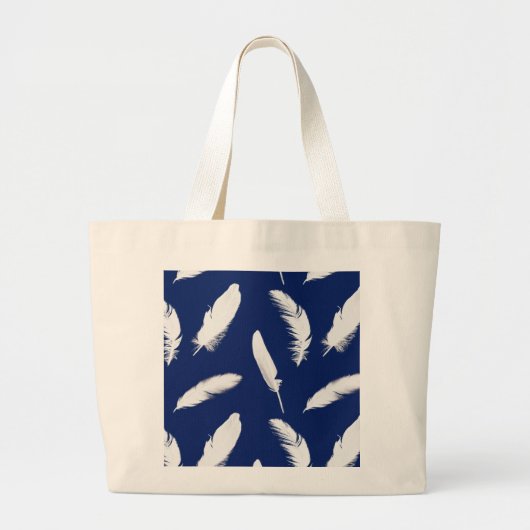 Grand Tote Bag Copie de plume blanche sur bleu-foncé (Devant)