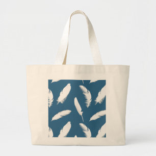 Grand Tote Bag Copie de plume blanche sur le bleu de denim