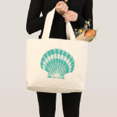 Grand Tote Bag Coquillage - aqua mol et blanc (Devant (produit))