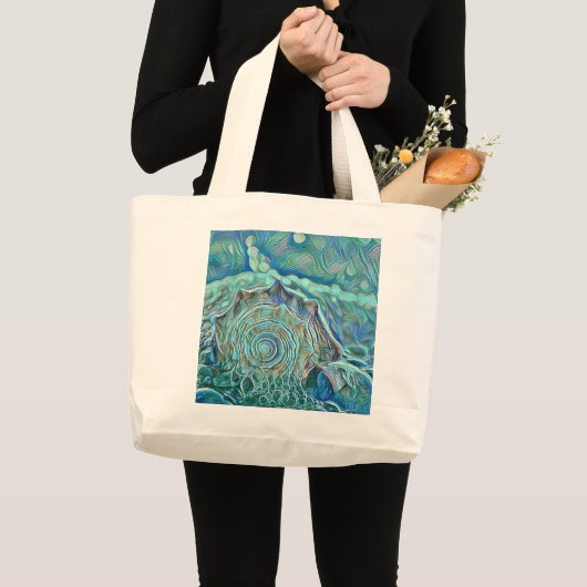 Grand Tote Bag Coquillage bleu dans la peinture marine moussante (Devant (produit))