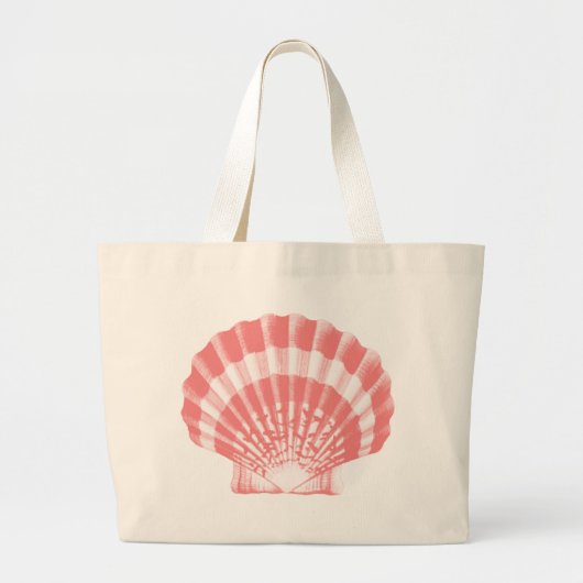 Grand Tote Bag Coquillage - corail rose et blanc (Devant)
