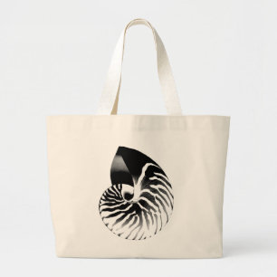 Grand Tote Bag Coquille de Nautilus - noir, gris et blanc