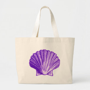 Grand Tote Bag Coquille violette de lumière de la Lune tropicale