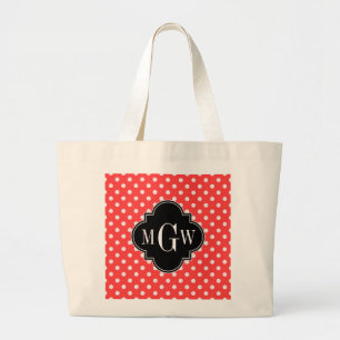 Grand Tote Bag Coral Wht Pois Black Quatrefoil 3 Monogramme