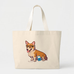 Grand Tote Bag Corgi de hippie (sans texte)